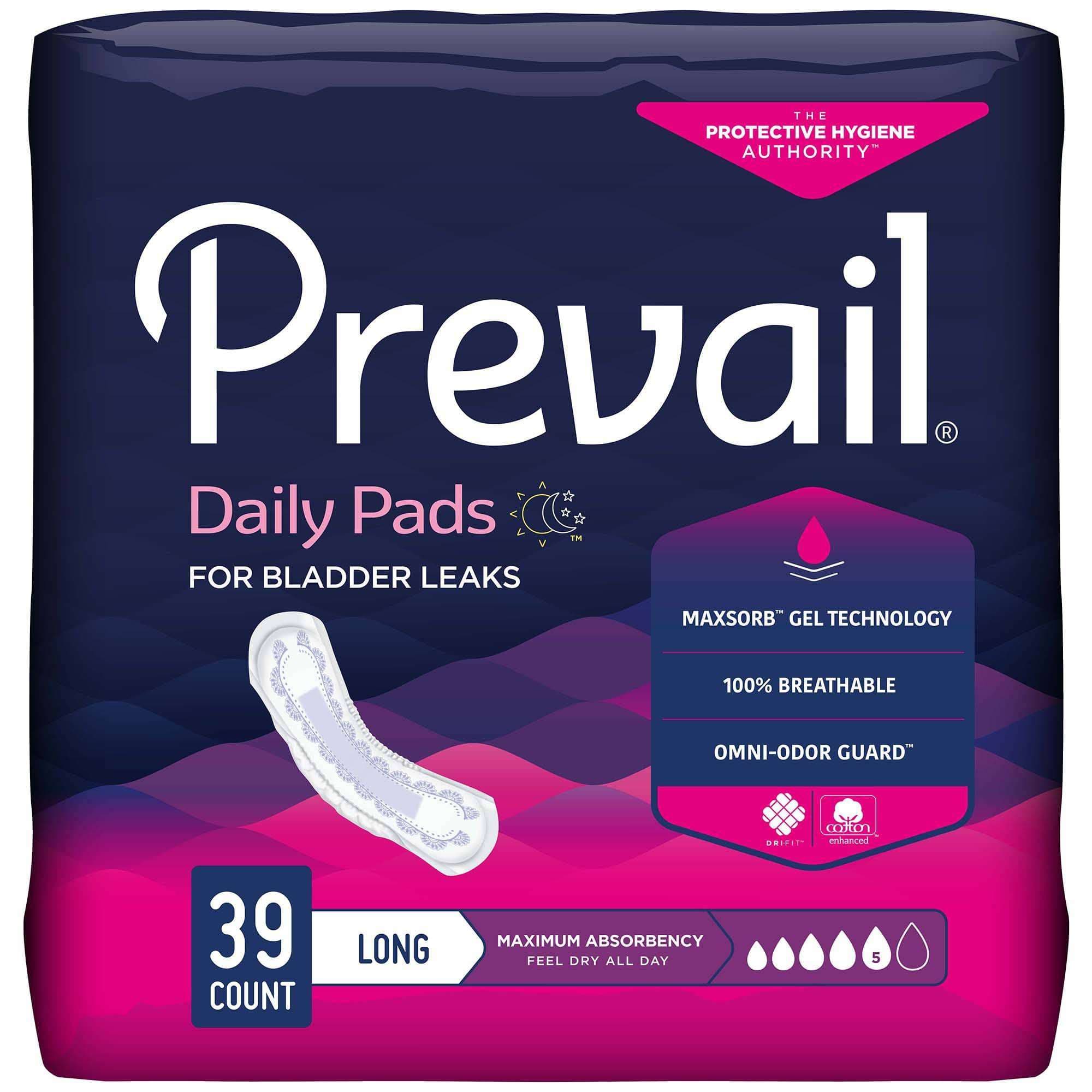 Prevail Daily Pads For Bladder Leaks, Long, Maximum Absorbency - Package of 39 - Image 1