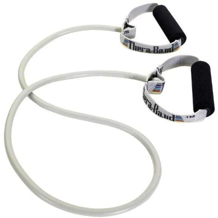 TheraBand Tubing with PVC Handles, Silver, Super Heavy, 50 Inch - Image 1