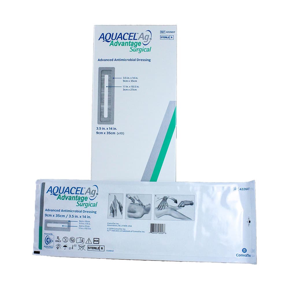 AQUACEL Ag Advantage Antimicrobial Dressings, 3.5 x 14 Inch - Box of 10 - Image 1