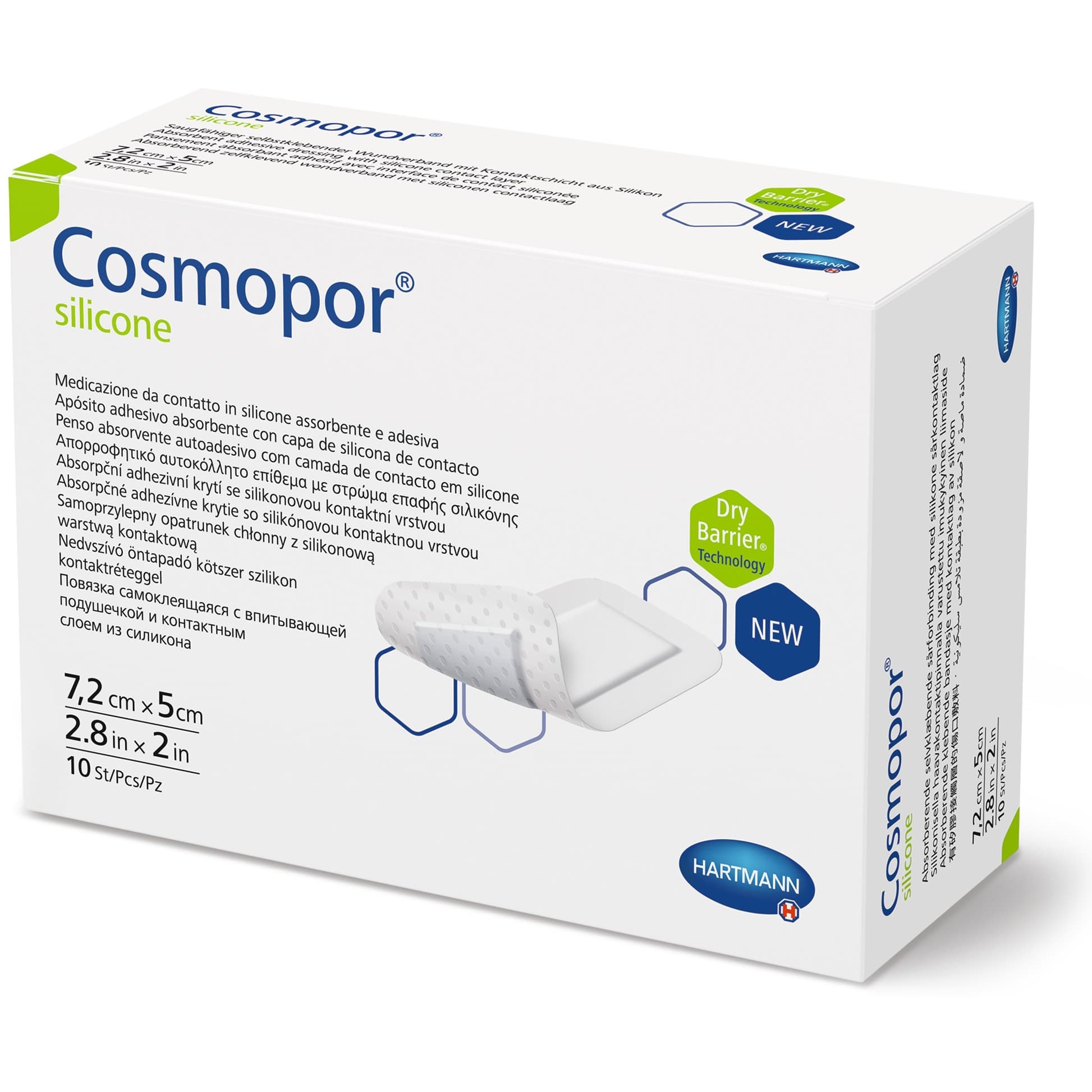 Cosmopor Silicone Dressing White Rectangle Sterile, 2 x 2.8 Inch, 1 x 1.6 Inch Pad - Box of 10 - Image 1