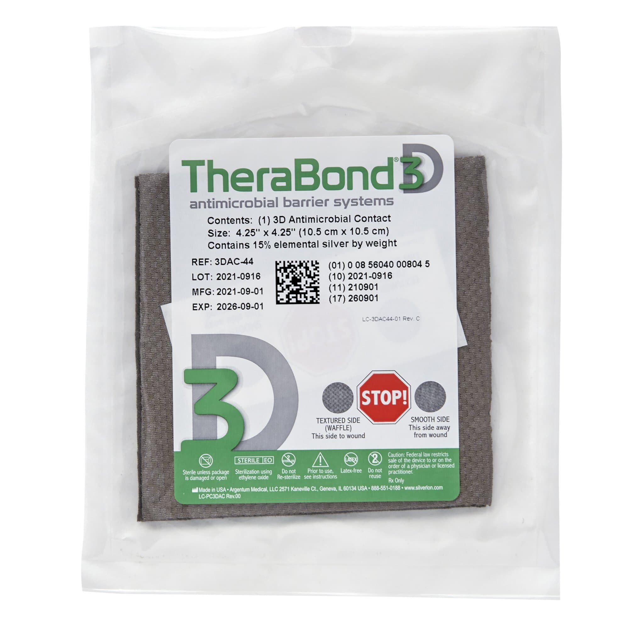 TheraBond 3D Antimicrobial Contact Dressing, 4-1/4" x 4-1/4" - Each - Image 1