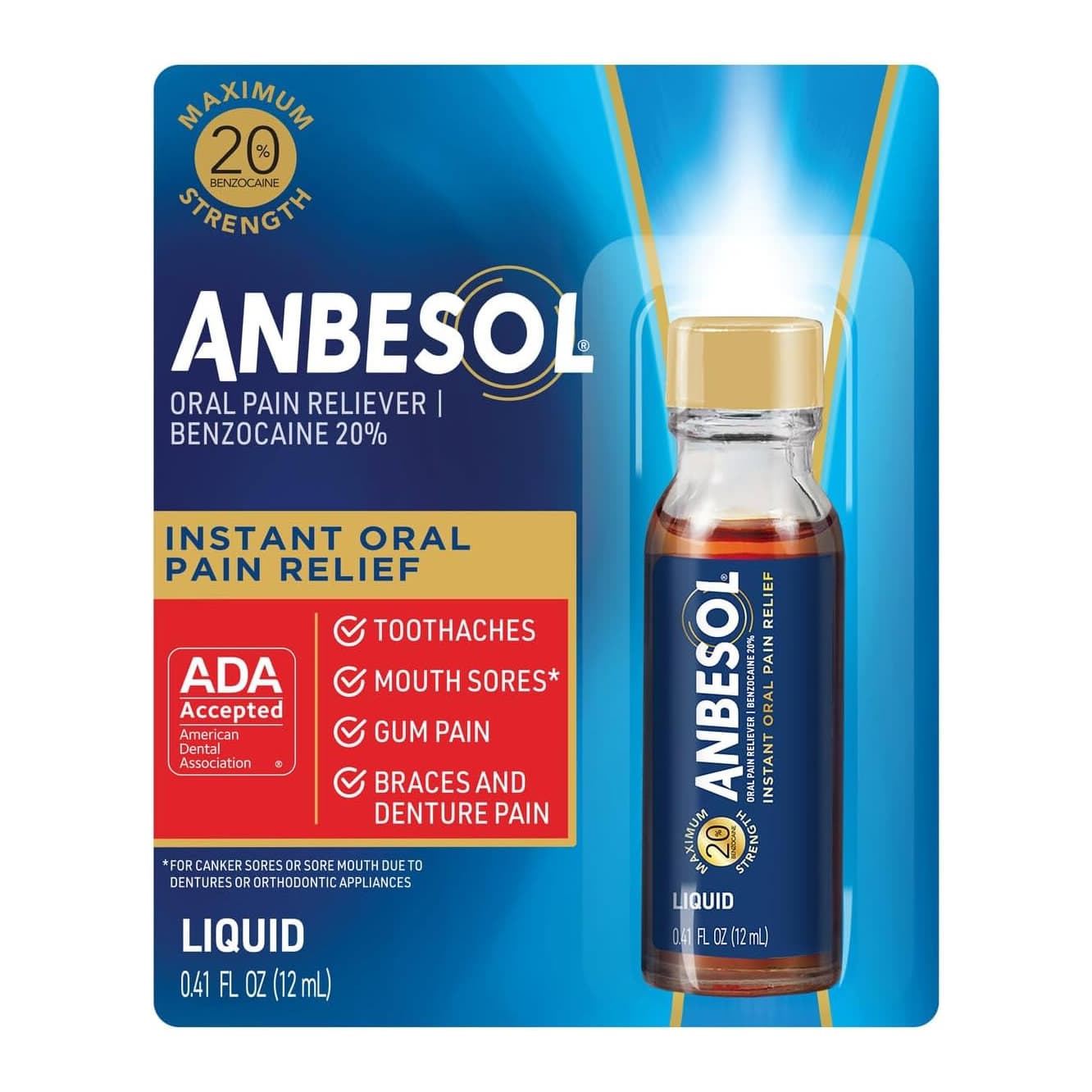 Anbesol Maximum Strength Oral Pain Relief Liquid, 0.41 oz - Each - Image 1