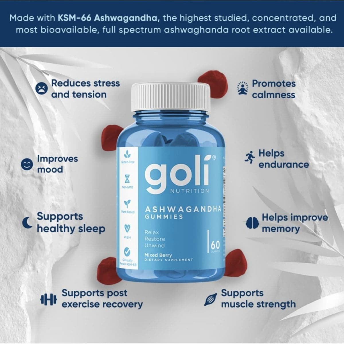 Goli Nutrition Ashwagandha Gummies, 60 Count - Each - Image 3