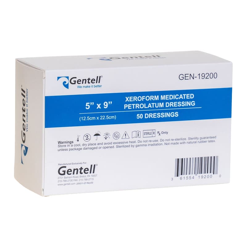 Gentell XeroForm Medicated Petrolatum Dressing, 5 x 9 Inch - Box of 50 - Image 1