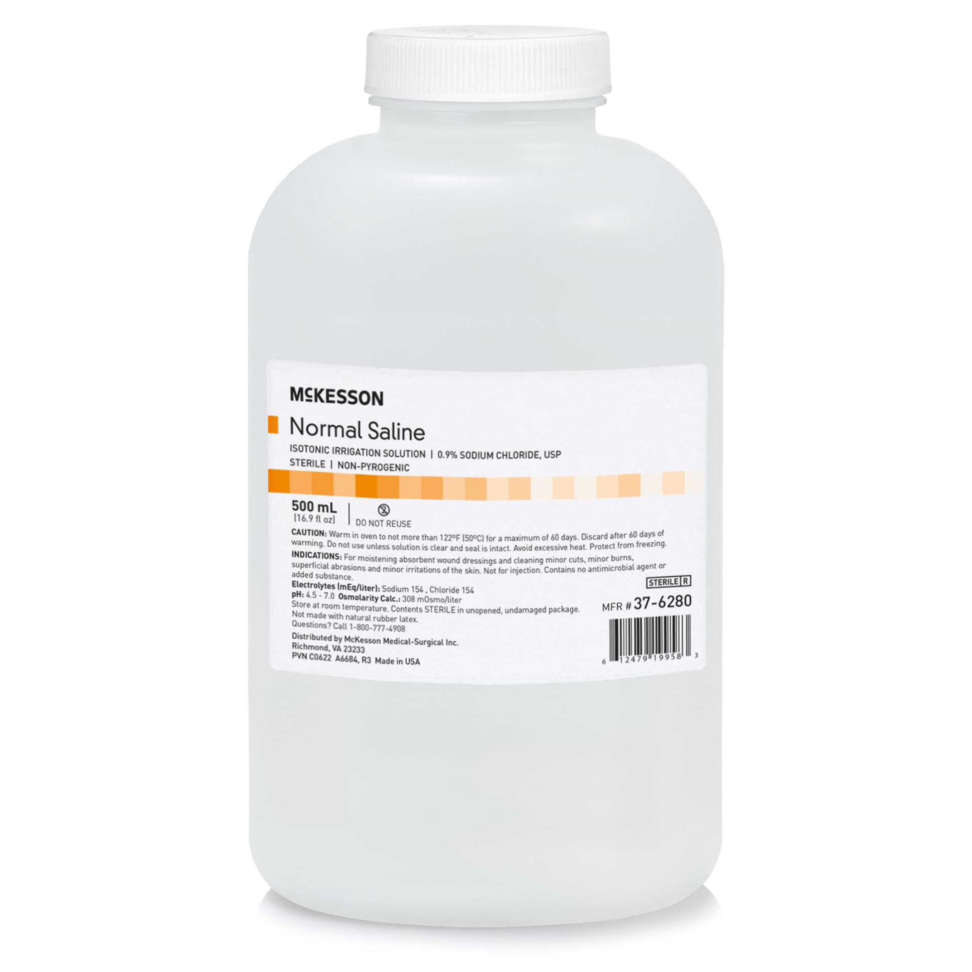 McKesson Irrigation Solution Normal Saline, Bottle, Screw Top, 500 mL - Case of 18 - Image 1