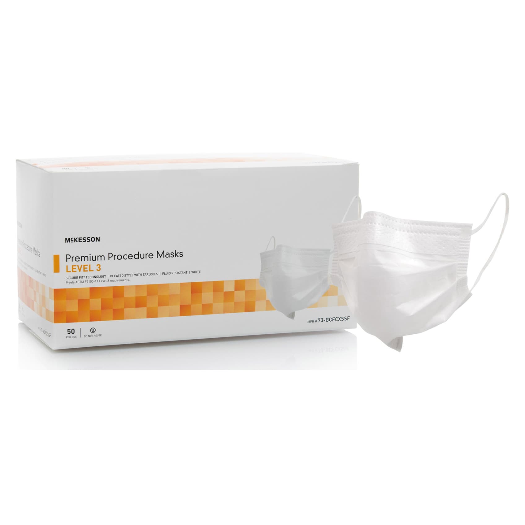 McKesson ASTM Level 3 Earloop Procedure Mask, White - Box of 50 - Image 1
