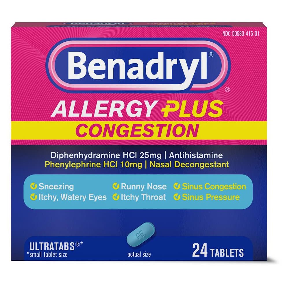 Benadryl Allergy Plus Congestion Ultratab, 25 mg - Case of 24 - Image 1