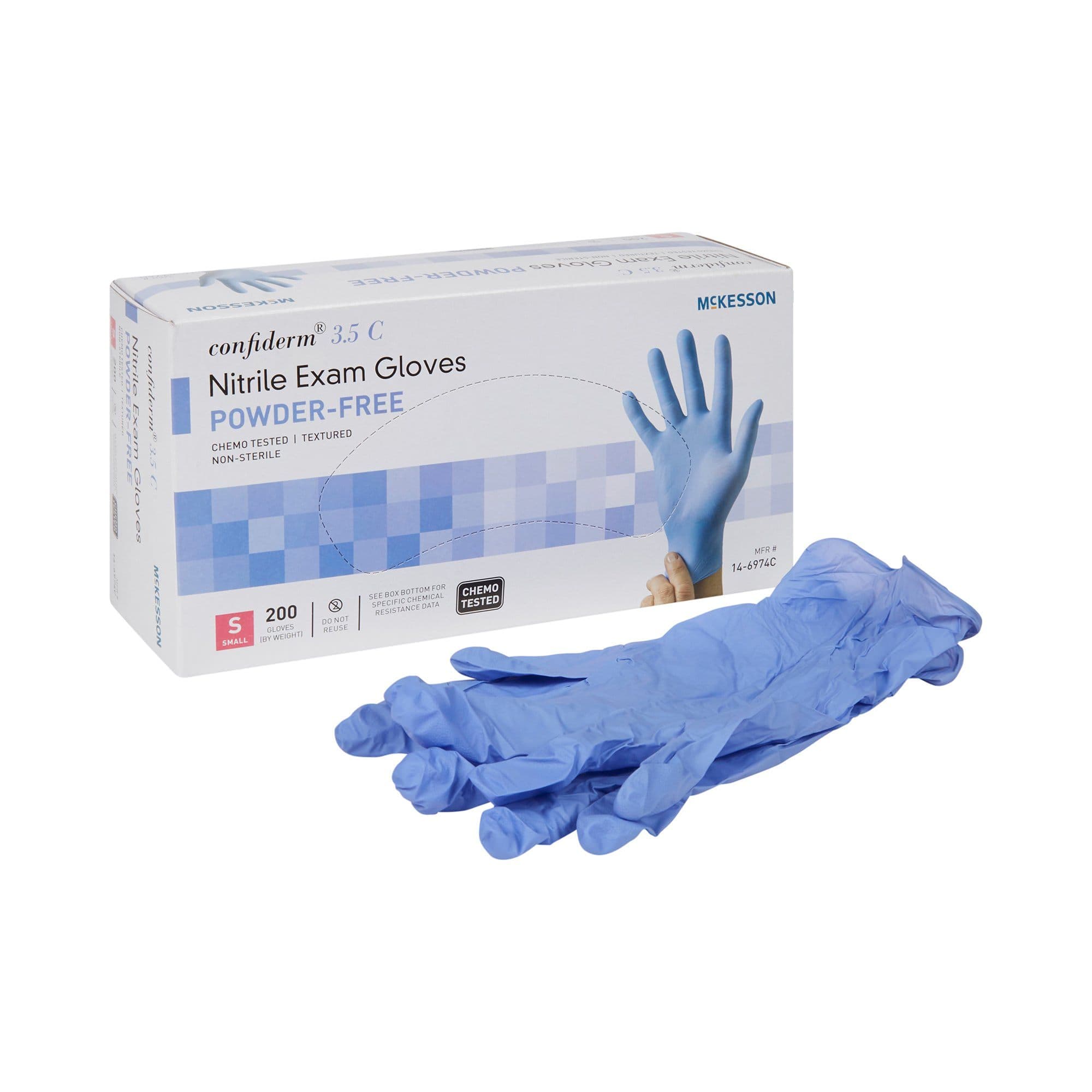 McKesson Confiderm 3.5C Nitrile Powder Free Exam Gloves, Blue, Small - Box of 200 - Image 1