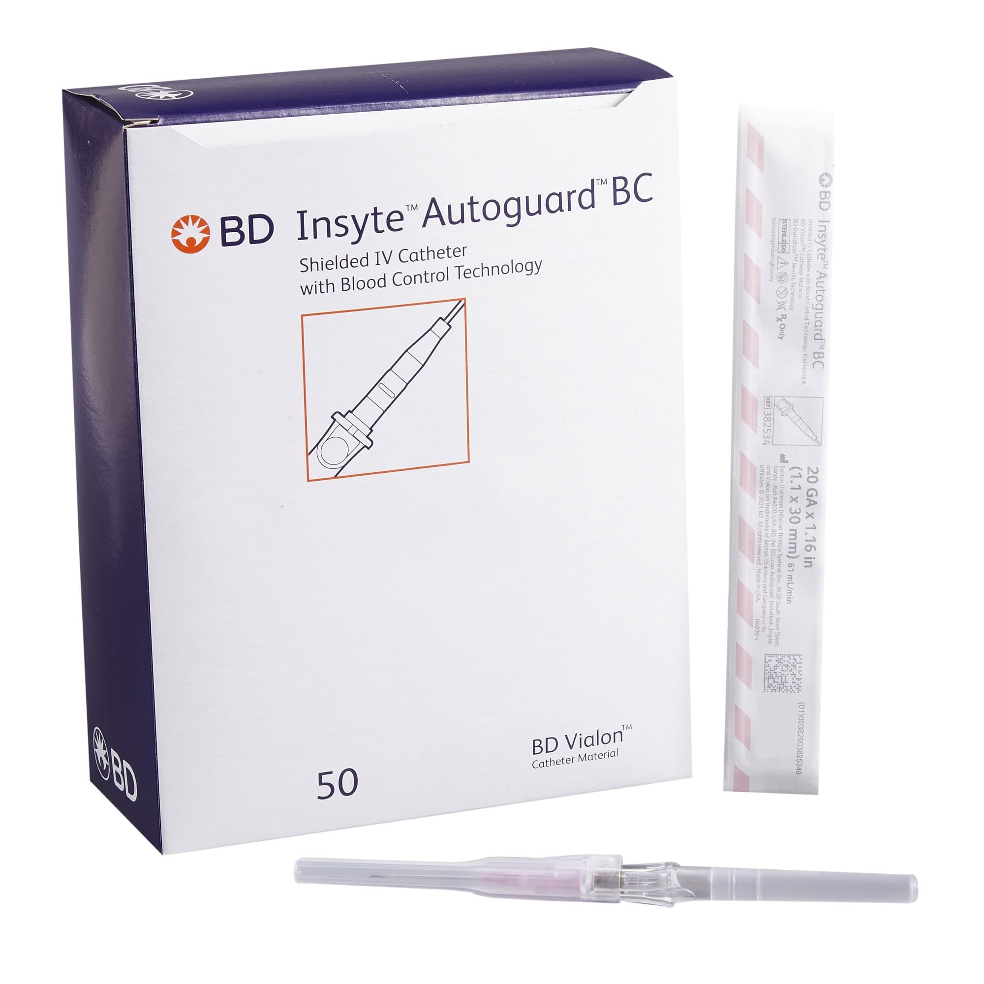 BD Insyte Autoguard Peripheral IV Catheter, Pink, 20 Gauge, 1.16 Inch - Case of 200 - Image 1