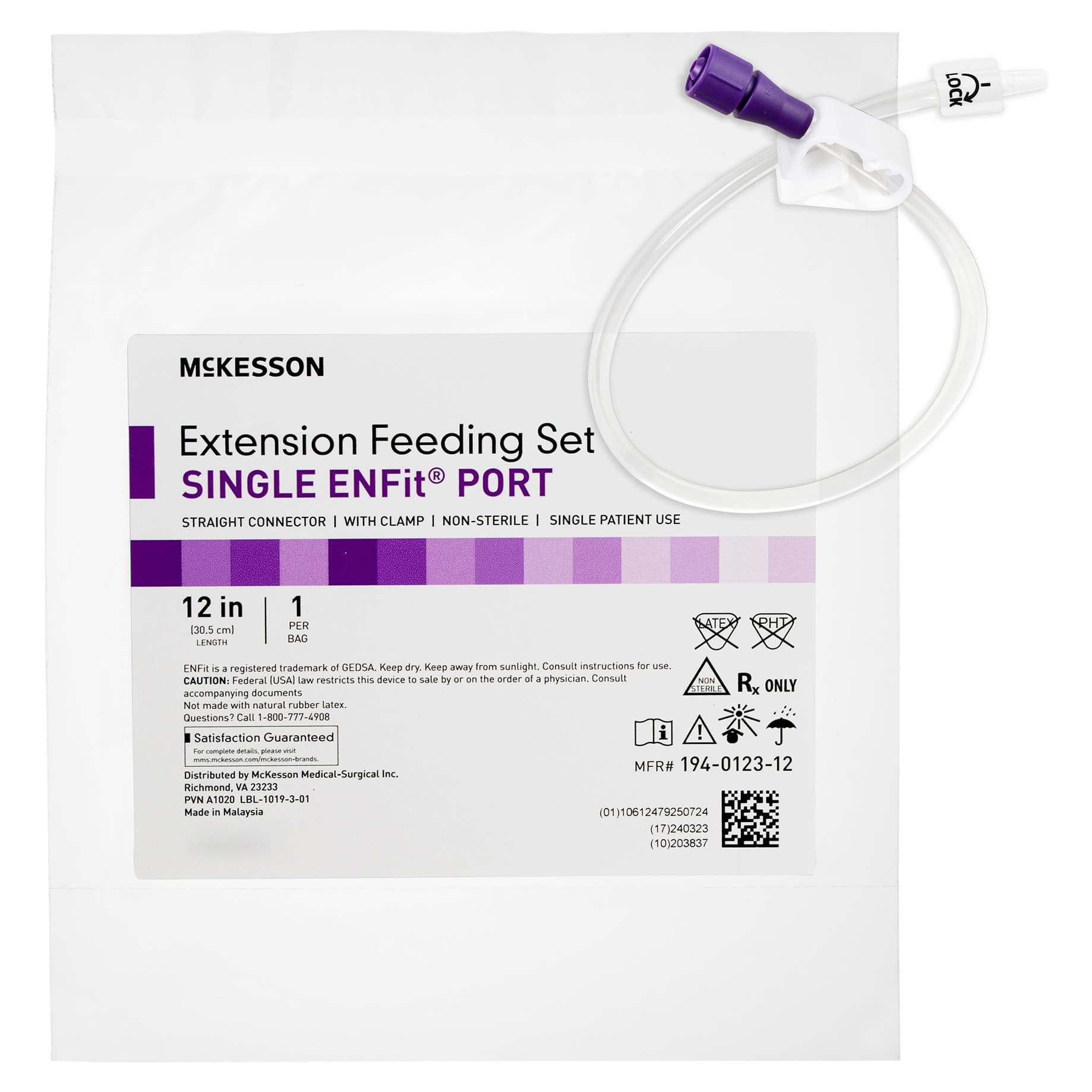 McKesson Bolus Enteral Feeding Extension Tube Set with Straight Connector, 12 Inch - Each - Image 1
