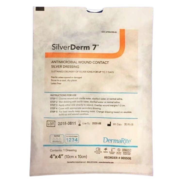 SilverDerm 7 Silver Antimicrobial Wound Contact Layer Dressing, 4 x 4 Inch - Each - Image 1