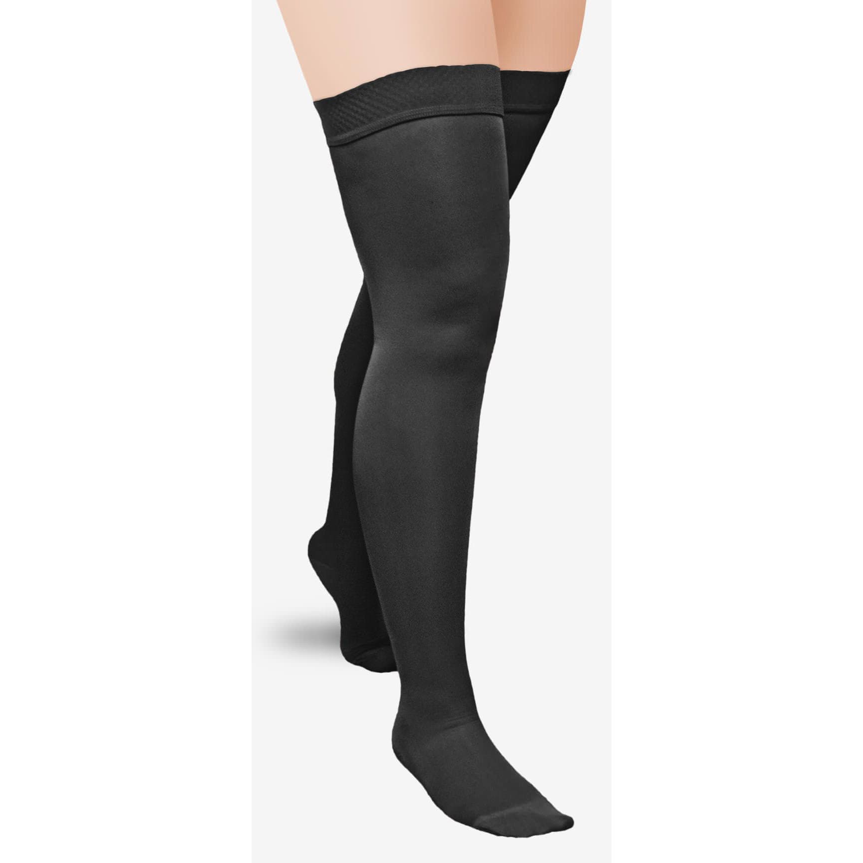 ExoSoft Thigh High Extremity Stockings, Average, Medium, Black, Closed Toe, 15-20mmHg - Pair - Image 1
