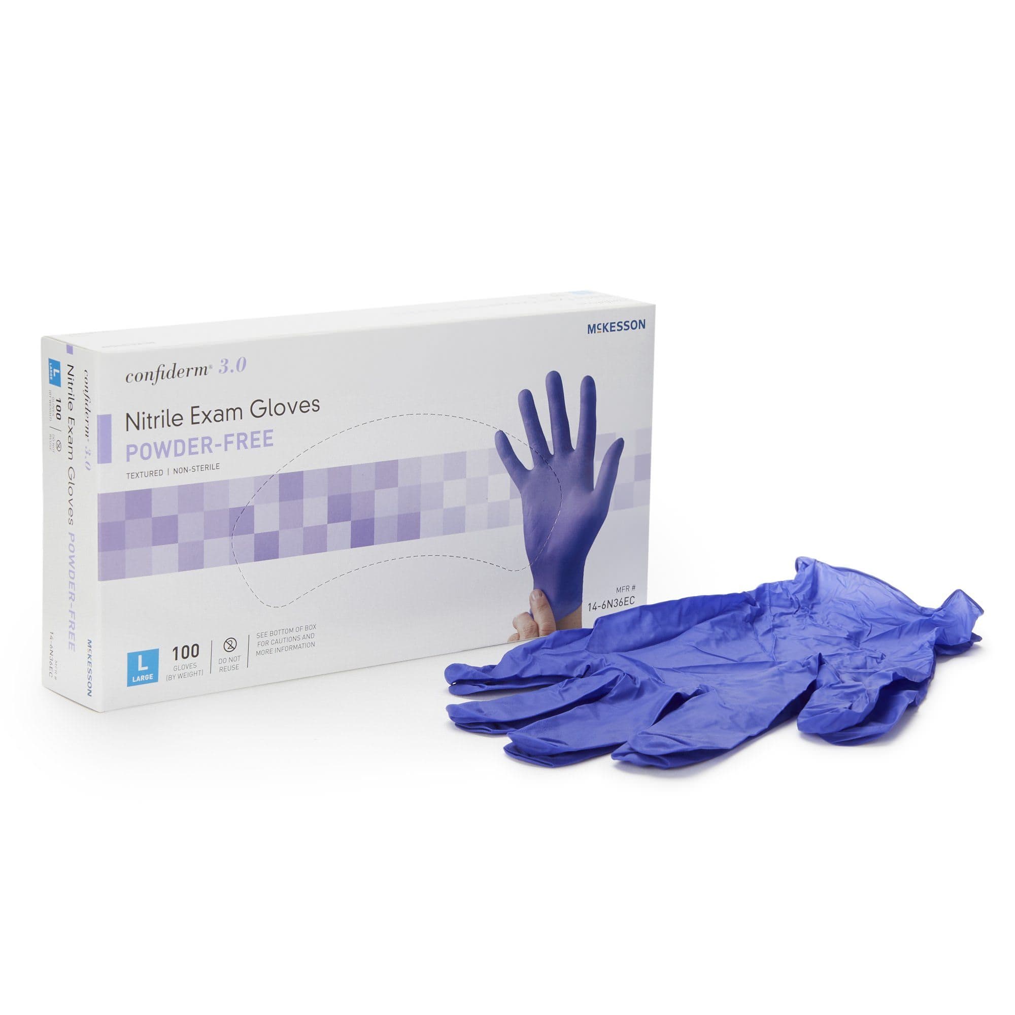 McKesson Confiderm 3.0 Exam Glove Blue Beaded Cuff 2 mil to 4 mil Range, Large - Box of 100 - Image 1