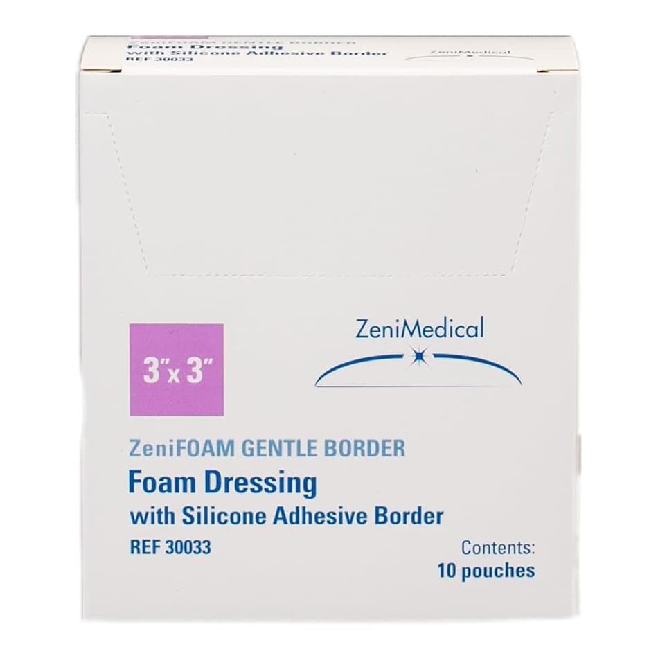 ZeniFoam Gentle Border Foam Dressing with Silicone Adhesive Border 3 x 3 Inch - Box of 10 - Image 1