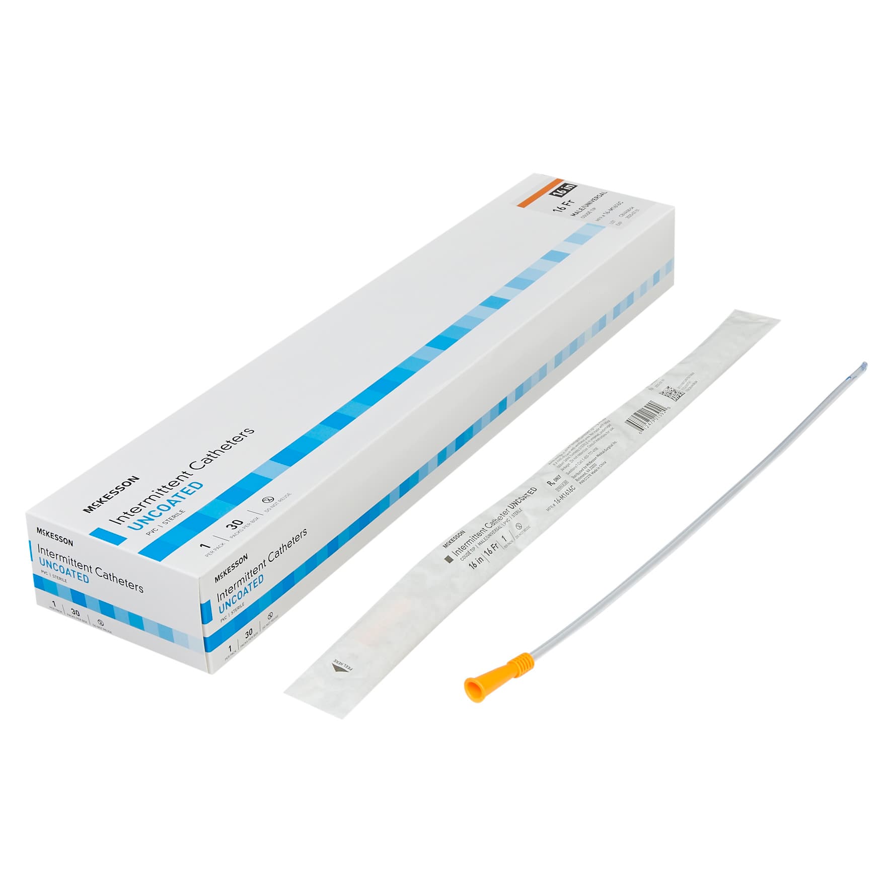 McKesson Urethral Catheter Polished Staggered Eyelets Sterile Coude Tip, Orange, 16 Fr - Each - Image 1