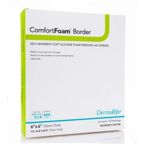 ComfortFoam Border Self-adherent Silicone Foam Dressing with Border, 6 x 6 Inch - Box of 10 - Image 1