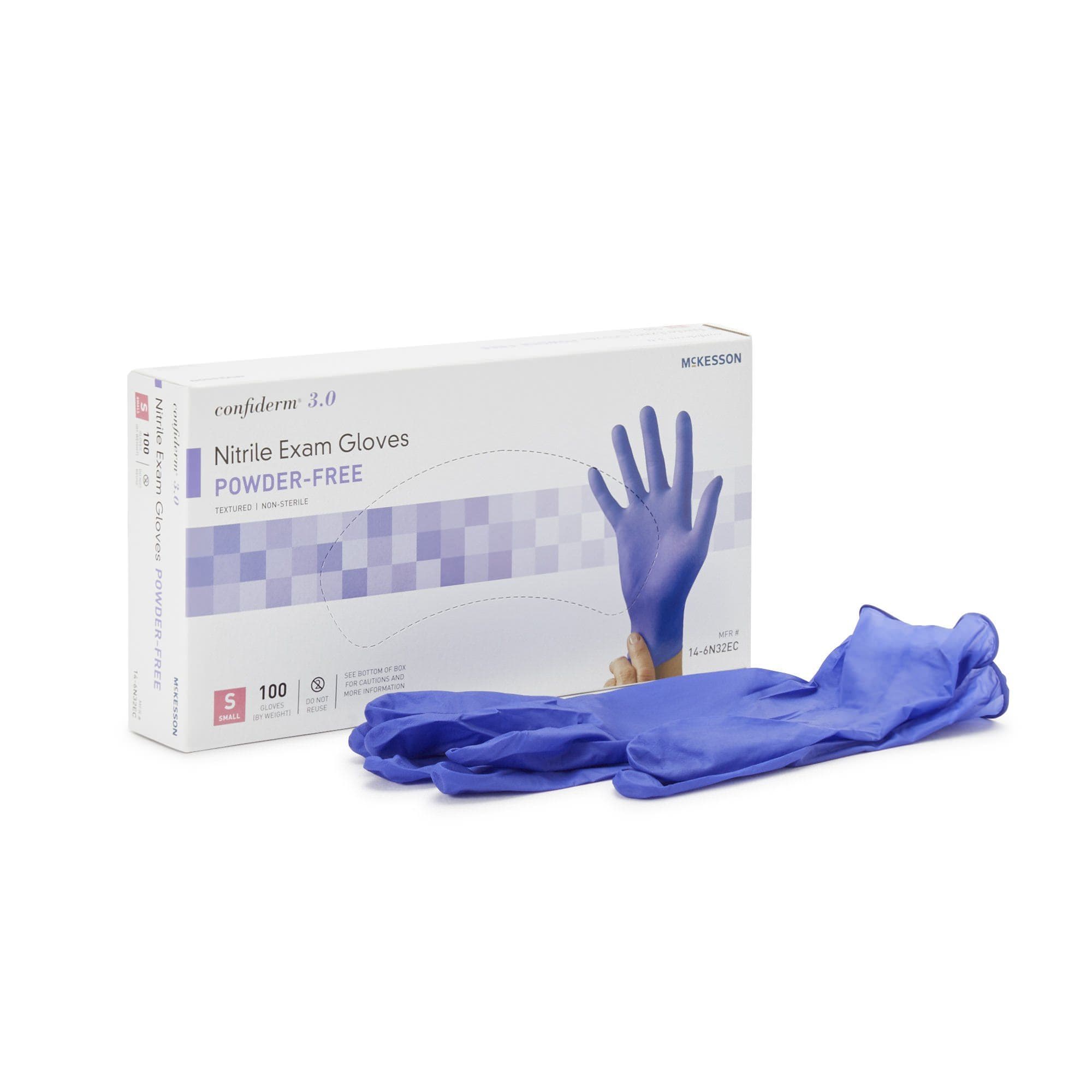 McKesson Confiderm 3.0 Exam Glove Blue Beaded Cuff 2 mil to 4 mil Range, Small - Case of 1000 - Image 1