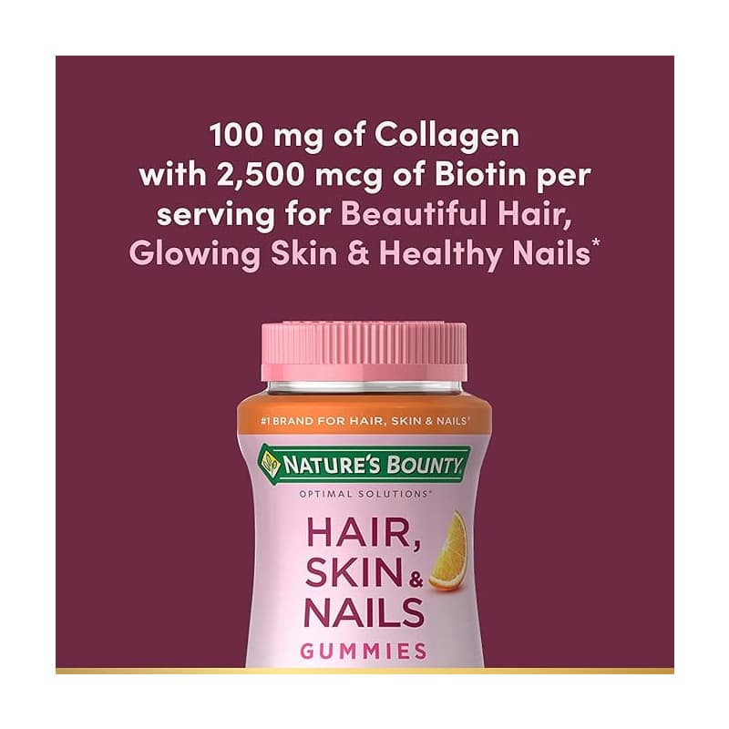 Nature's Bounty Optimal Solutions Hair, Skin & Nails Gummies, Citrus Flavoured, 2500 mcg - Bottle of 80 - Image 2