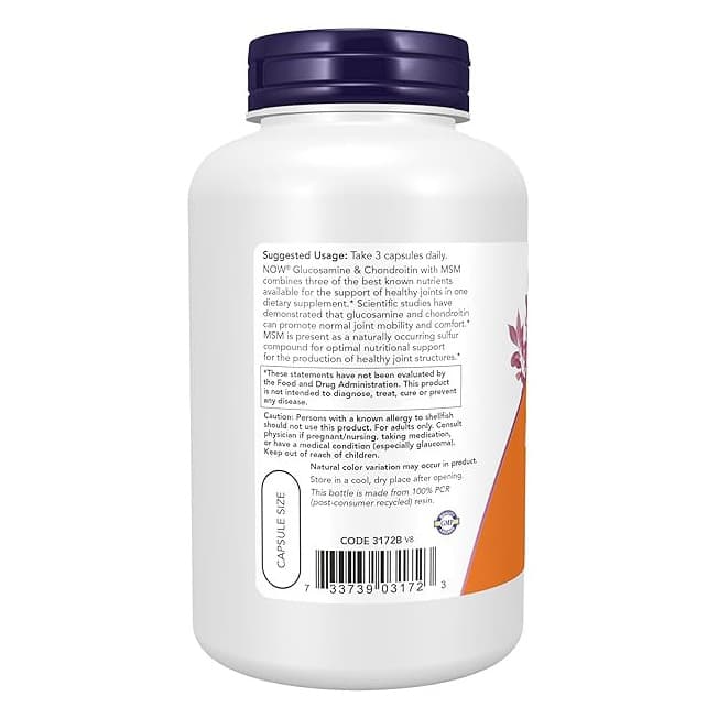 Now Foods Glucosamine & Chondroitin with MSM Capsules - Bottle of 180 - Image 3