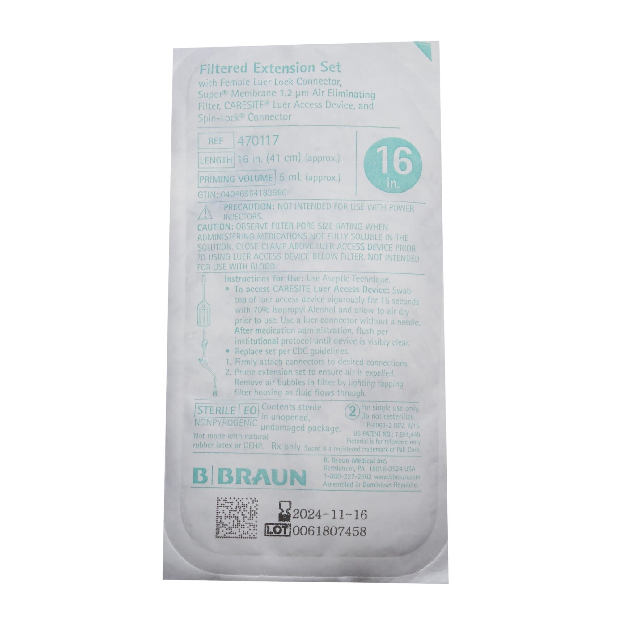 B. Braun 1.2 Micron Filtered Extension Set with CARESITE Injection Site - Image 2