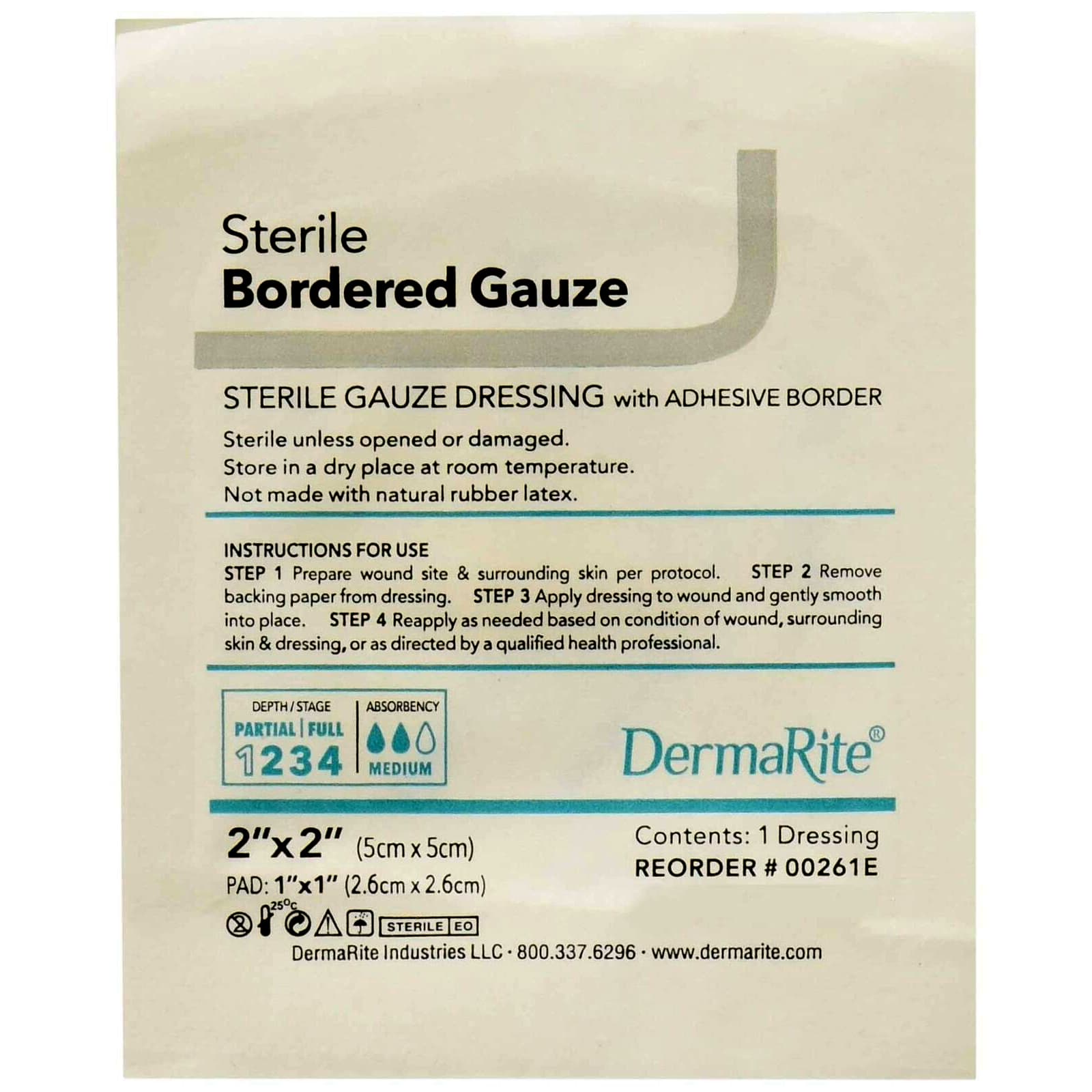 DermaRite Sterile Bordered Gauze Dressing with Adhesive Border, 2 x 2 Inch - Each - Image 1
