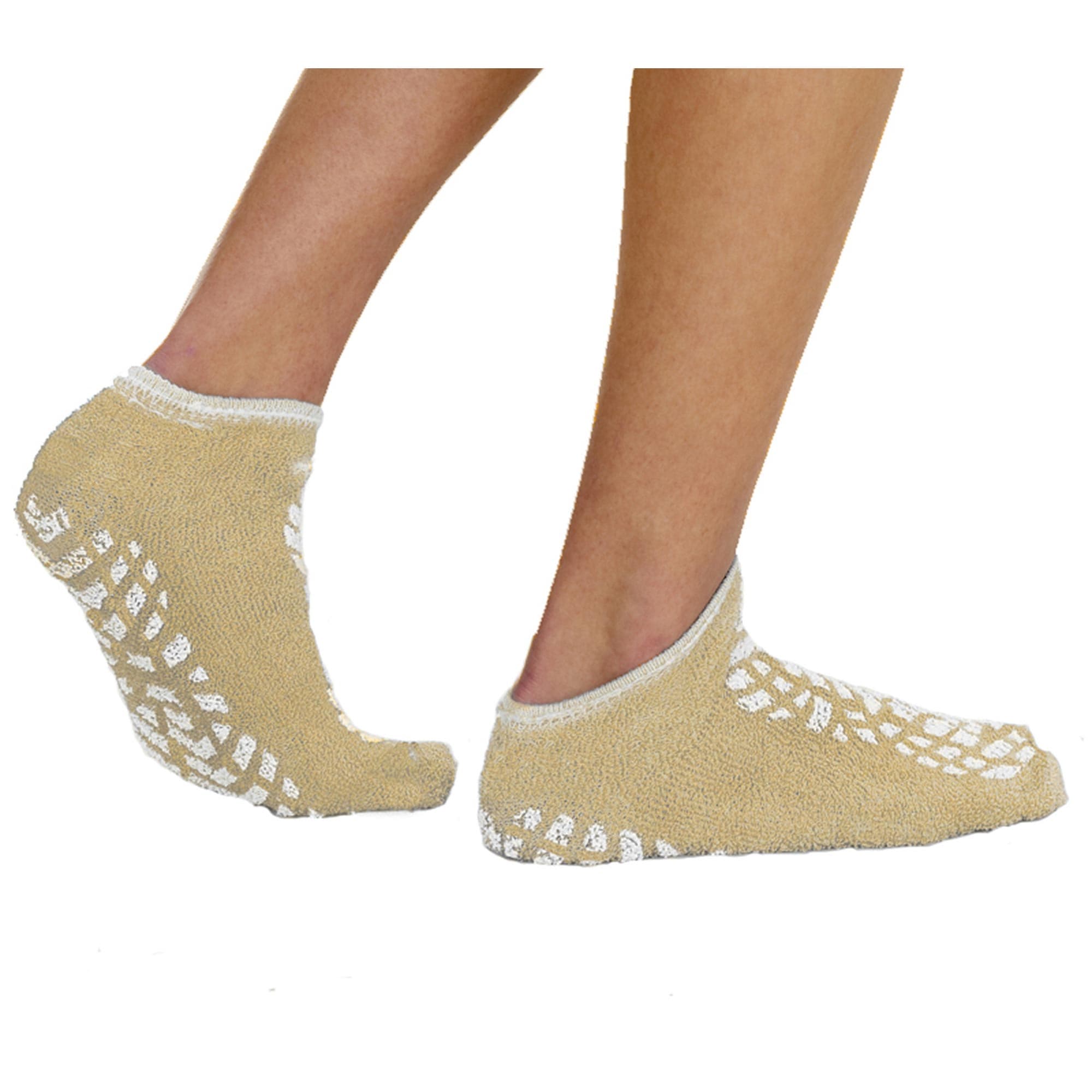 Terry Treads Fall Management Slipper Socks, Beige, Large - Case of 48 - Image 1