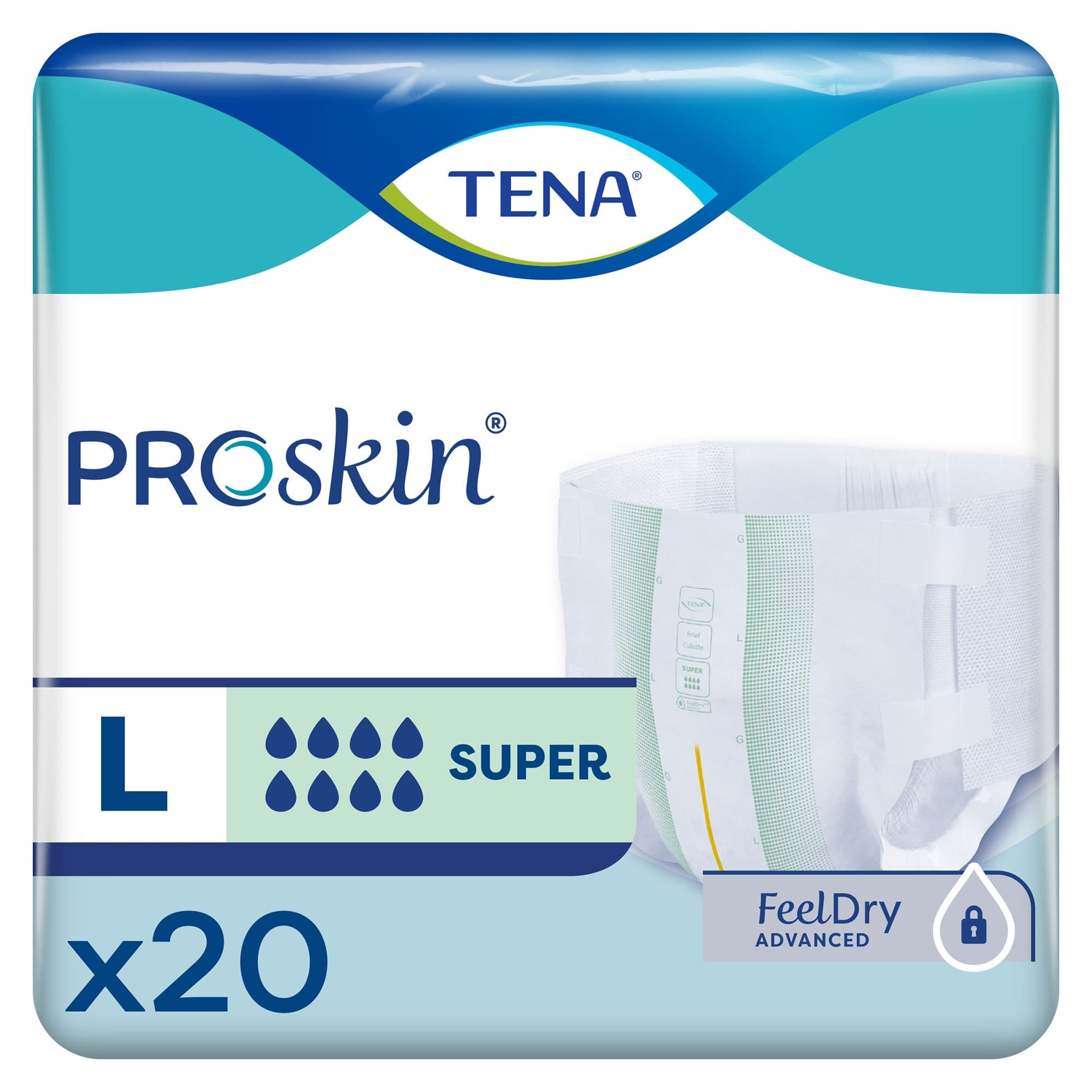 TENA ProSkin Super Unisex Brief Heavy Absorbency, Large - Bag of 20 - Image 1