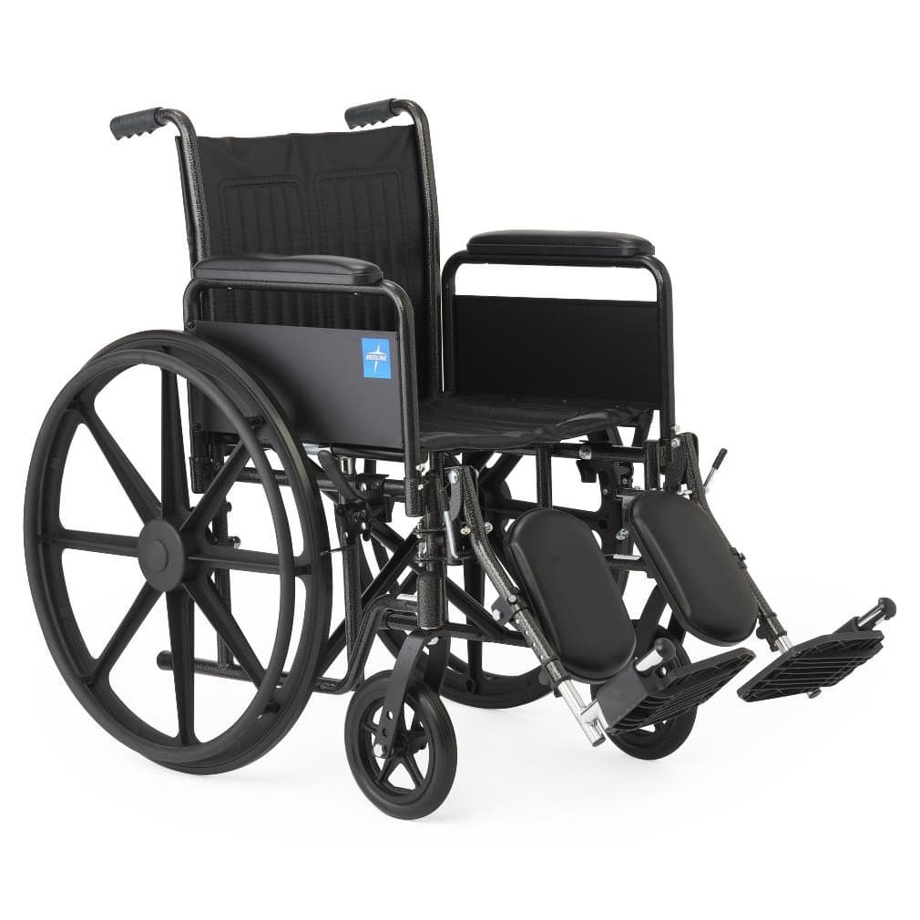 Medline Guardian K1 standard wheelchair 18"W x 16"D Seat Vinyl with Swing-Back Desk-Length Arms and Swing Away Footrests - Image 1