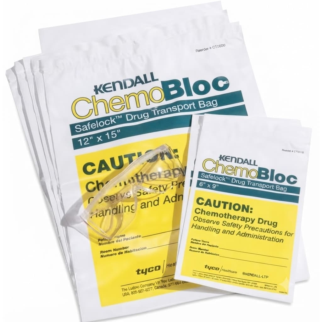 Kendall ChemoPlus Chemo Drug Transport Bag, 4 mil Thick, White, 6" x 9" - Case of 200