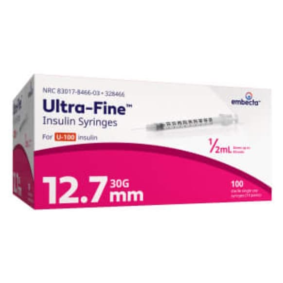 Embecta Ultra-Fine Insulin Syringes, 30 Gauge, 12.7 mm, 0.5 mL - Box of 100 - Image 1