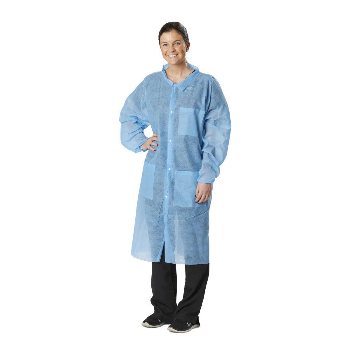 Medline Disposable Spunbond Polypropylene Lab Coat, Blue - Case of 30 - Image 1