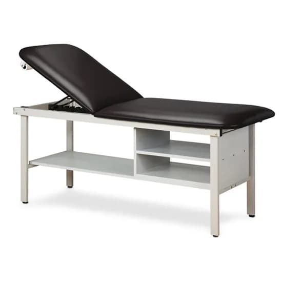 Clinton Alpha Express Treatment Table with Adjustable Back and Shelving, Black, 30" W x 72" L x 31" H - Image 1