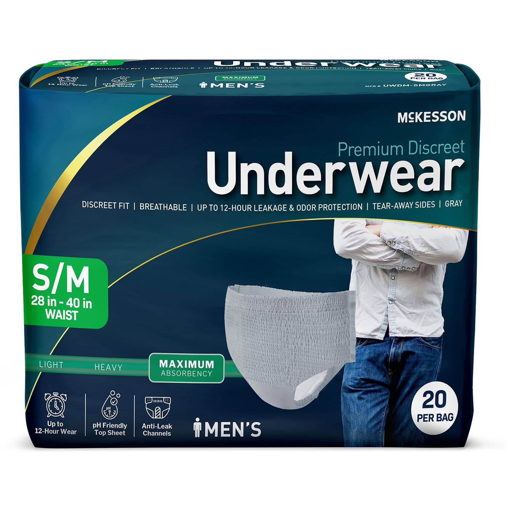McKesson Premium Discreet Maximum Absorbency Underwear For Male, Small/Medium - Bag of 20 - Image 1