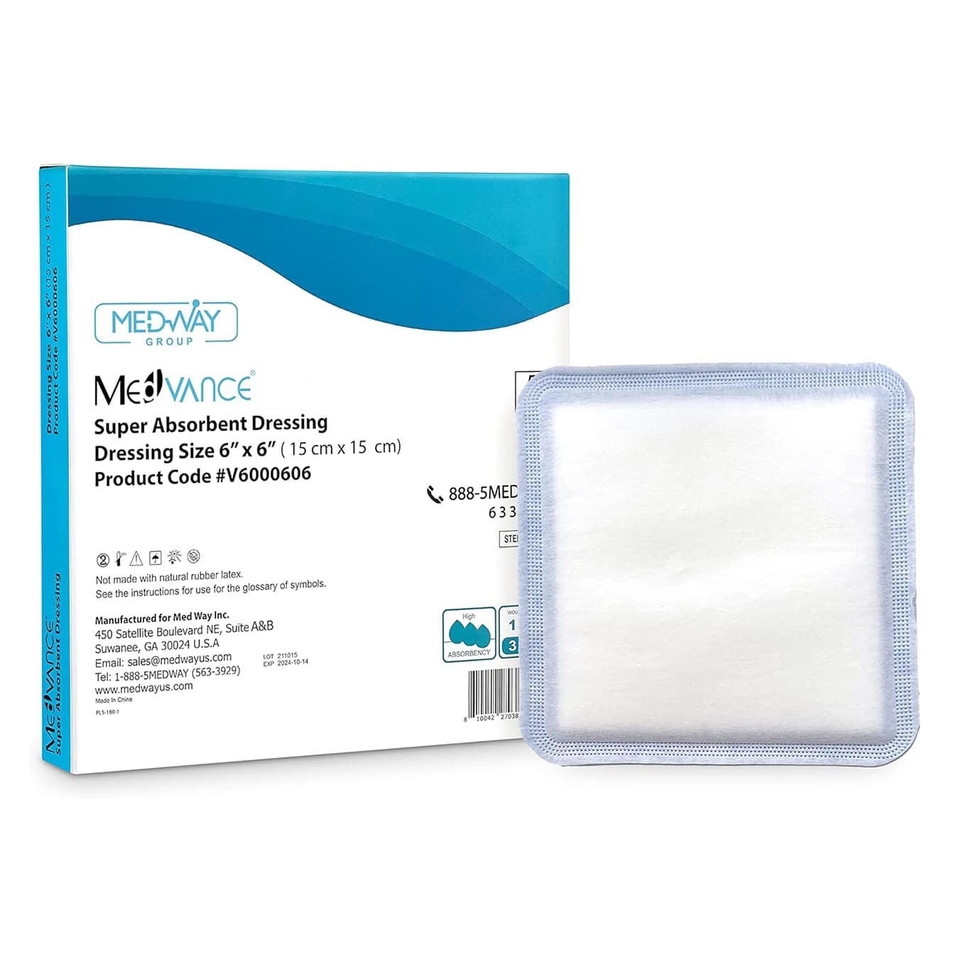 MedVance Non-Bordered Super Absorbent Dressing, 6 x 6 Inch - Box of 5 - Image 1
