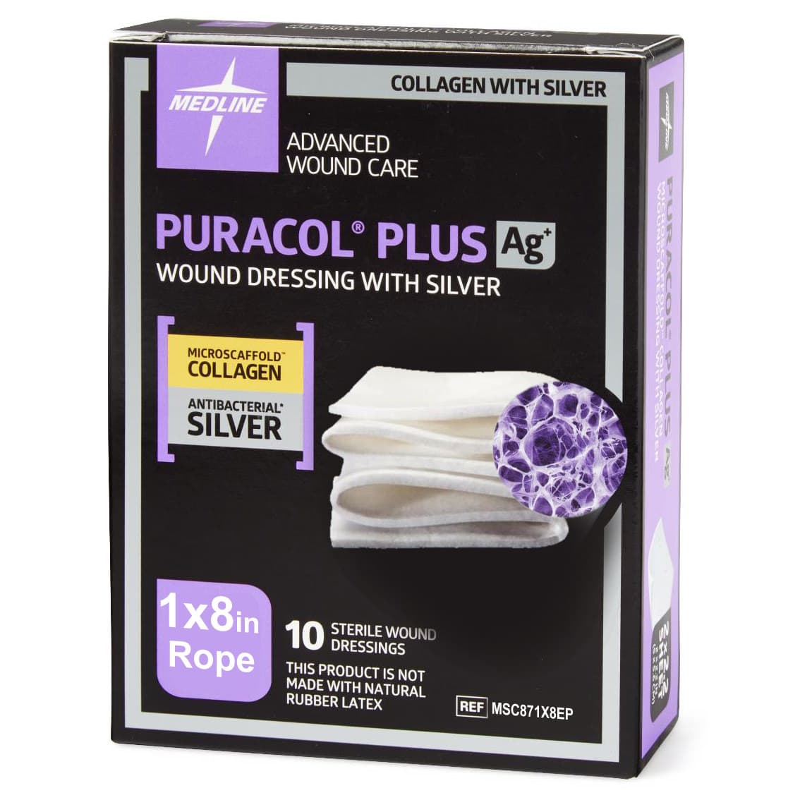 Puracol Plus AG+ Collagen Dressing, 1 x 8 Inch - Box of 10 - Image 1