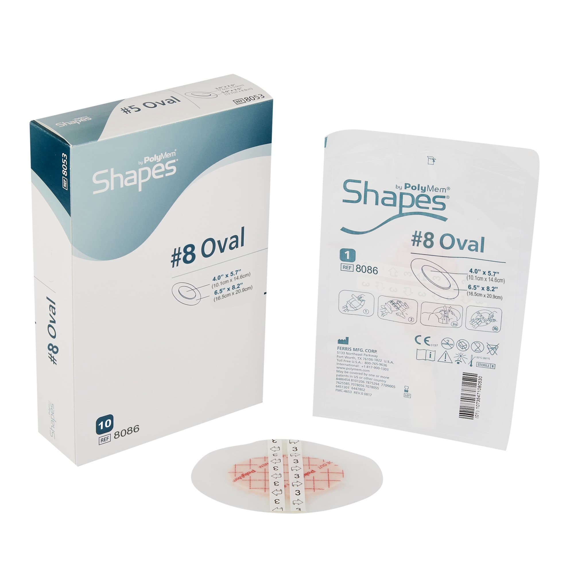 PolyMem Oval Shapes Film Adhesive Dressing, 6.5 x 8.2 Inch - Case of 20 - Image 1