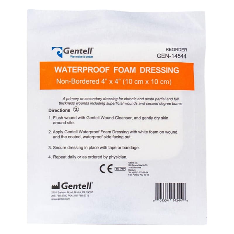 Gentell Waterproof Foam Non-Bordered Dressing, 4 x 4 Inch - Each - Image 1