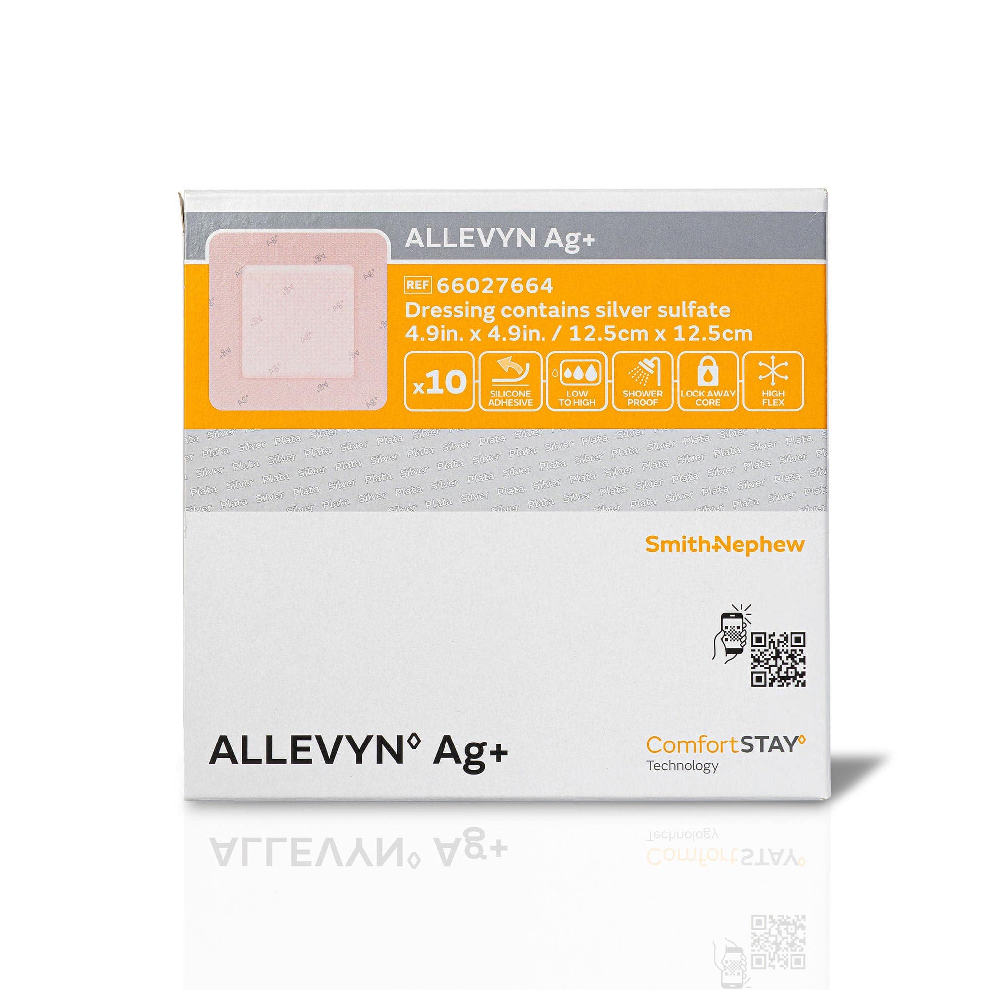 Smith & Nephew Allevyn Ag+ Silver Border Foam Dressing, 5 x 5 Inch - Case of 10 - Image 1