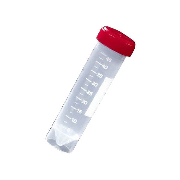 Globe Scientific Transport Tube Plain Sterile Translucent Tube, Red, 30 x 115 mm, 50 mL - Bag of 25 - Image 1