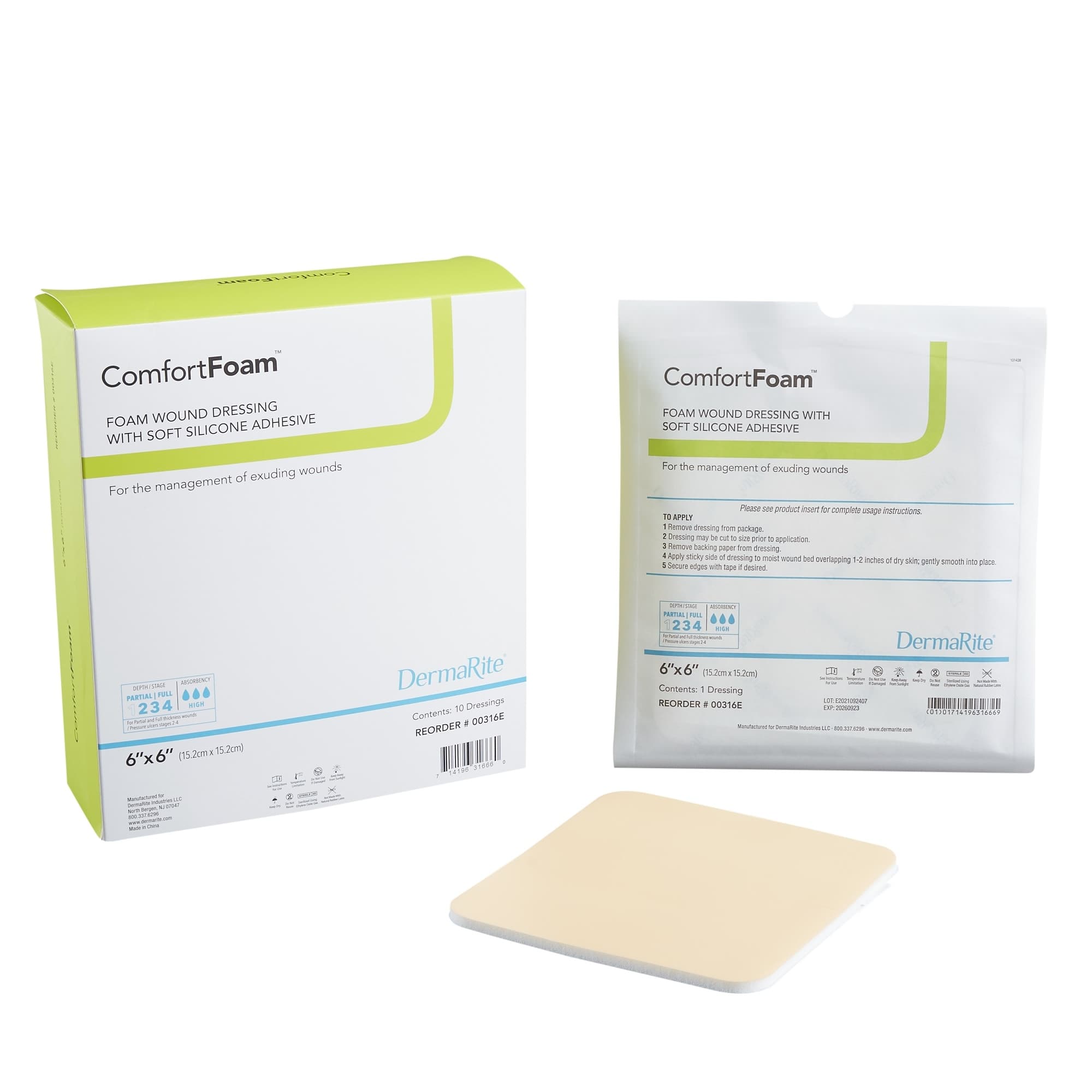 ComfortFoam Self Adherent Soft Silicone Adhesive Foam Wound Dressing, 6 x 6 Inch - Box of 10 - Image 1