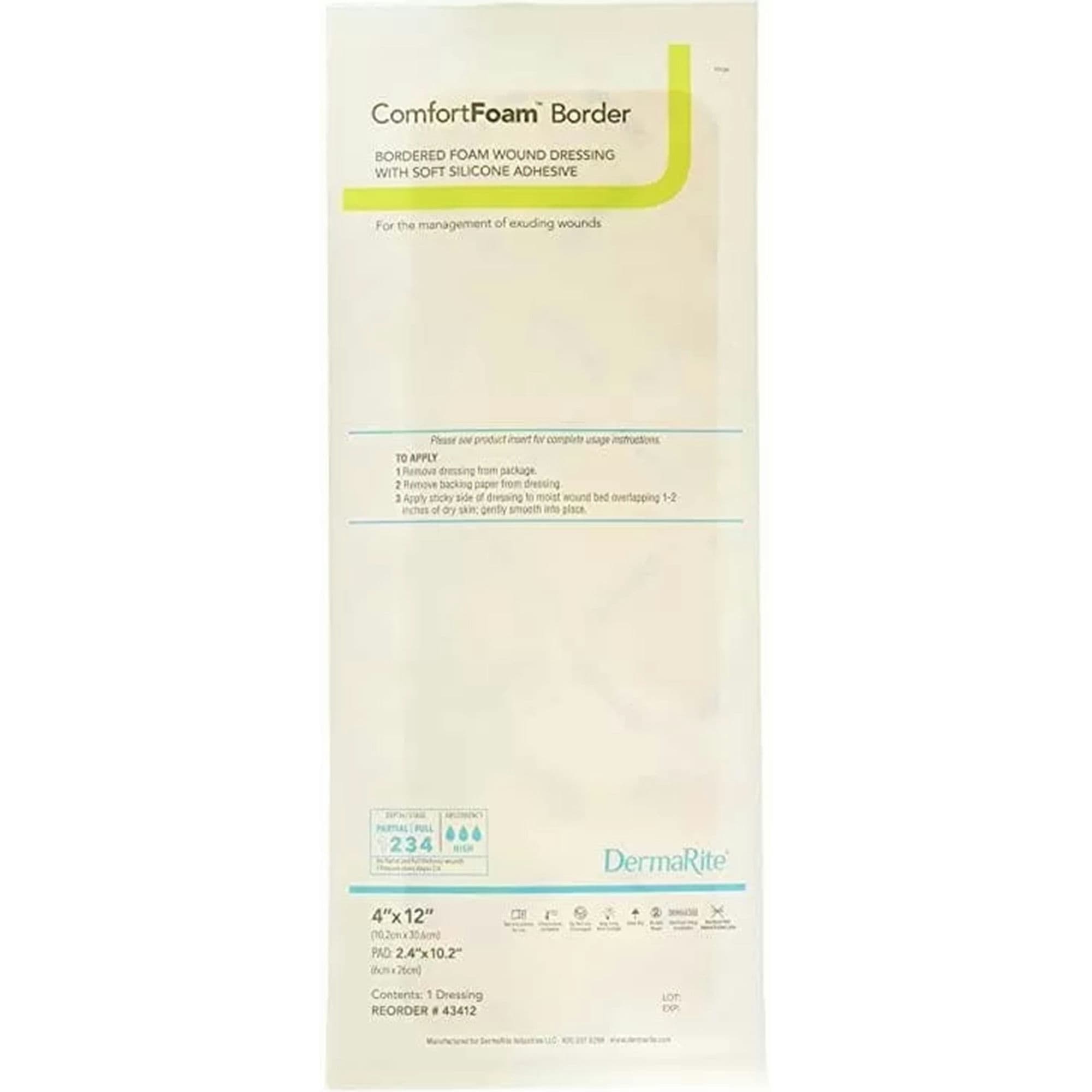 ComfortFoam Border Self-adherent Silicone Foam Dressing with Border, 4 x 12 Inch - Each - Image 1