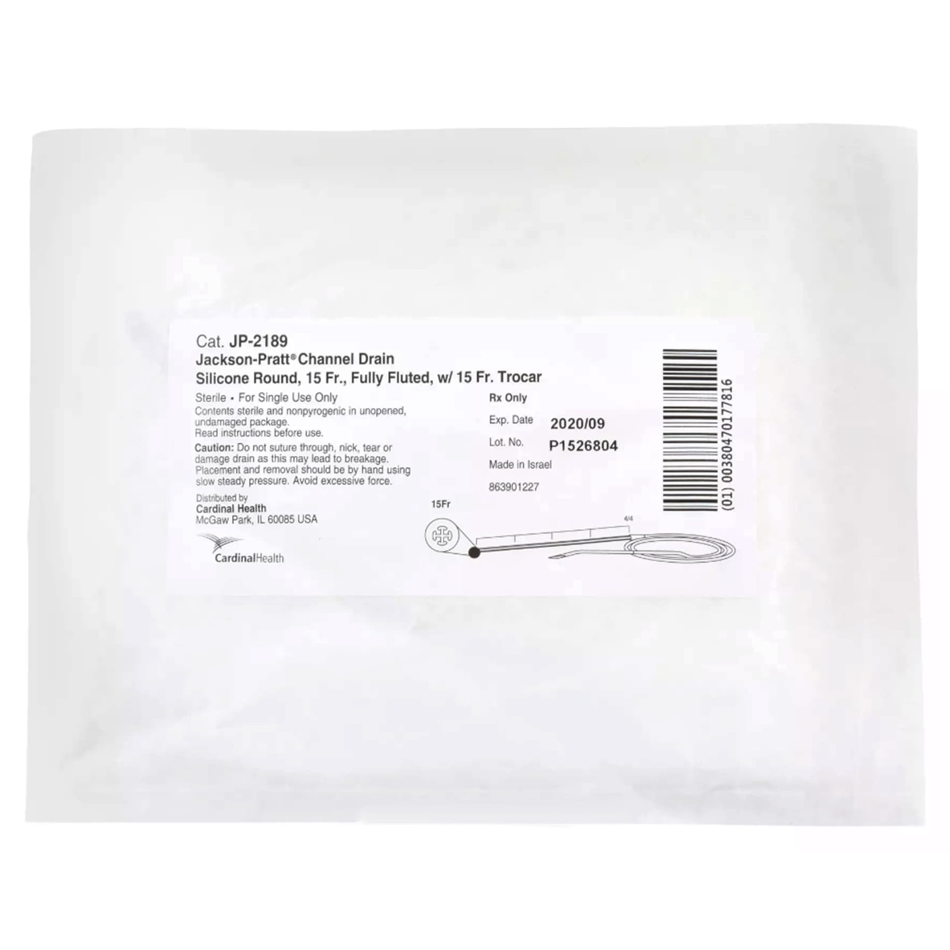 Jackson-Pratt 4 Channel Silicone Round Drain Tube, Fully Fluted with Trocar, 15Fr. - Each - Image 1