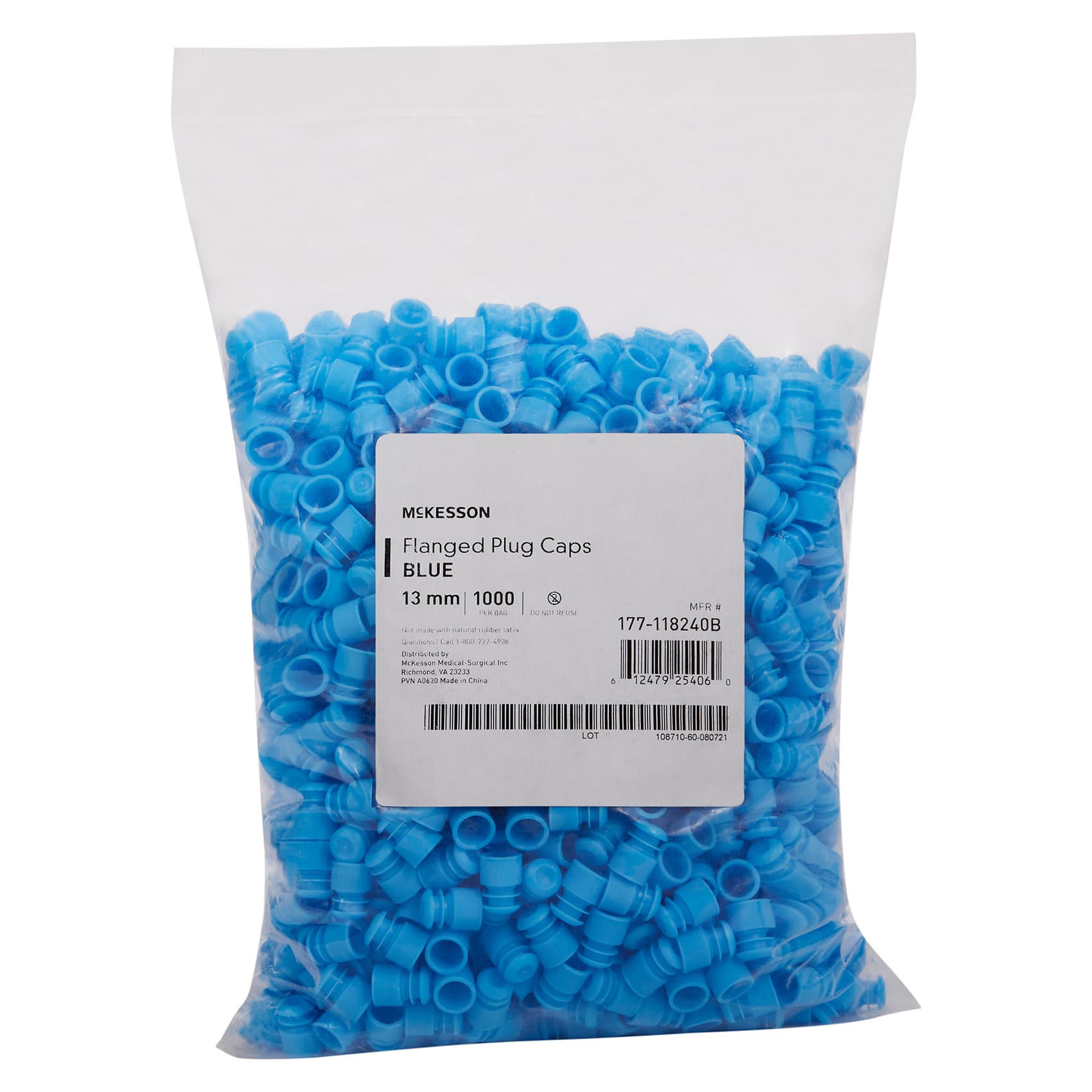 McKesson Tube Closure For Use with 13 mm Blood Drawing Tubes, Flanged Plug Cap, Blue - Case of 20000 - Image 1