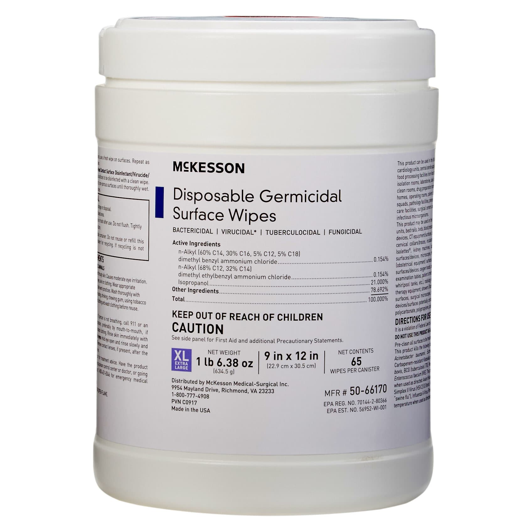 McKesson Disposable Germicidal Surface Wipes, Extra Large - Case of 780 - Image 1