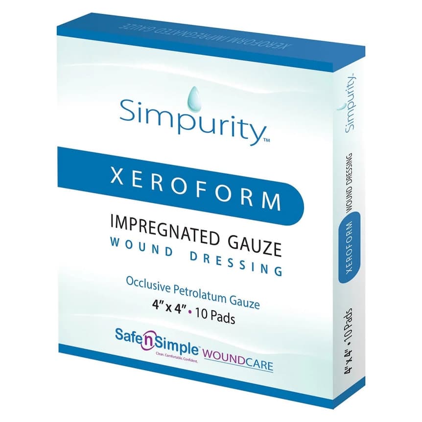 Simpurity XeroForm Petrolatum Impregnated Gauze Wound Dressing, 4 x 4 Inch - Box of 10 - Image 1