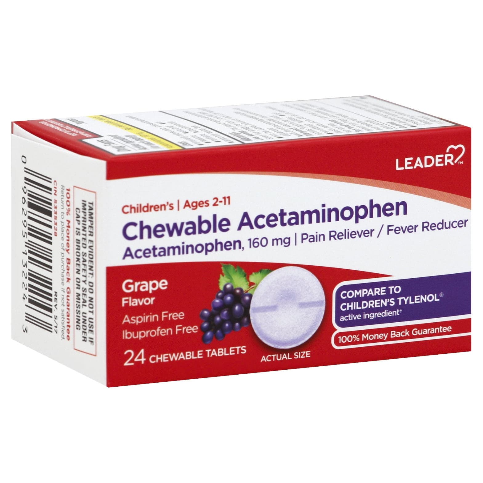 Leader Children's Acetaminophen Chewables, for Pain and Fever Relief - 24 Count - Image 2