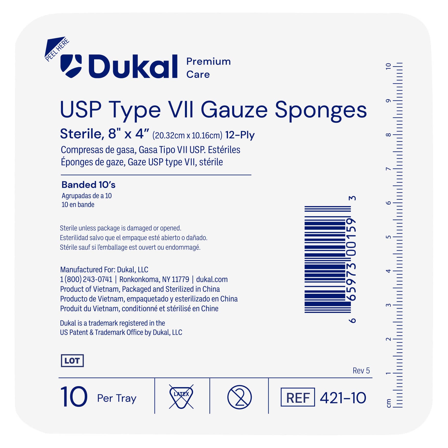 Dukal Cotton 12-ply USP Type VII Gauze Sponge, 8 x 4 Inch - Case of 800 - Image 1