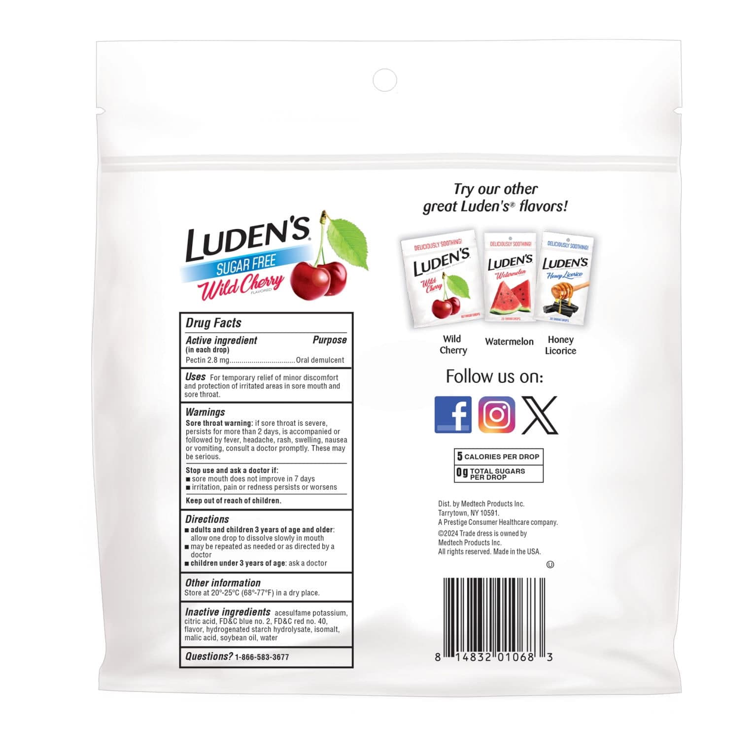 Luden's Wild Cherry Sugar Free Throat Drops - 25 Count - Image 7