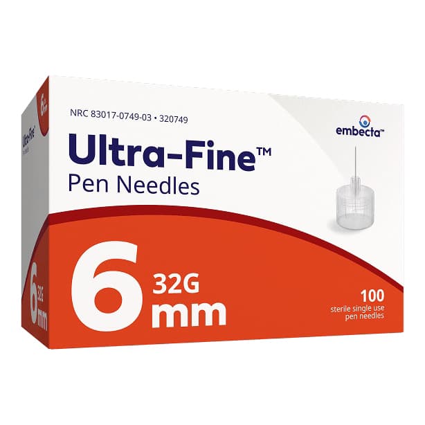 Embecta Ultra-Fine Pen Needles, 32 Gauge, 6 mm - Box of 100 - Image 1