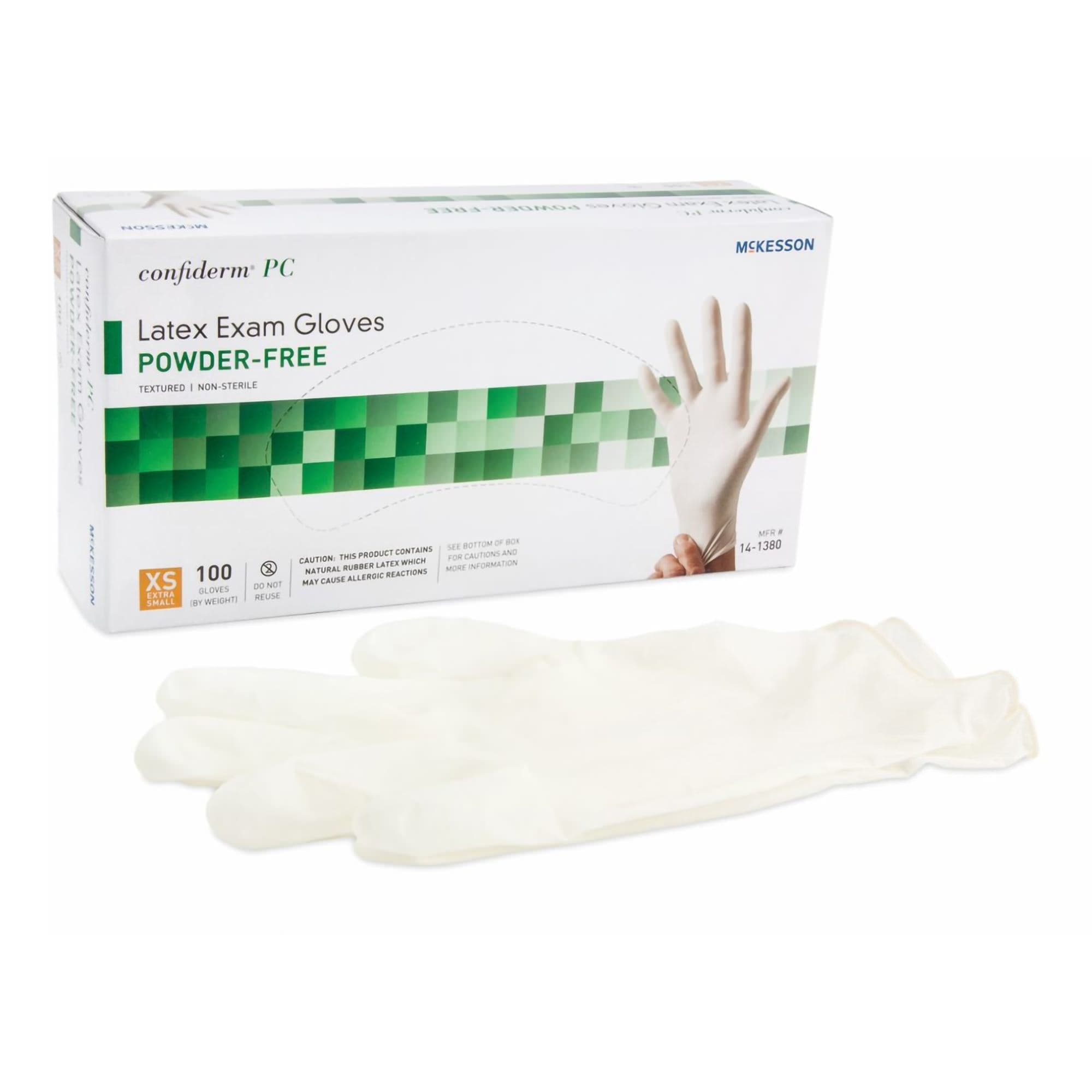 McKesson Confiderm PC Latex Powder Free Exam Gloves, Ivory, X-Small - Box of 100 - Image 1
